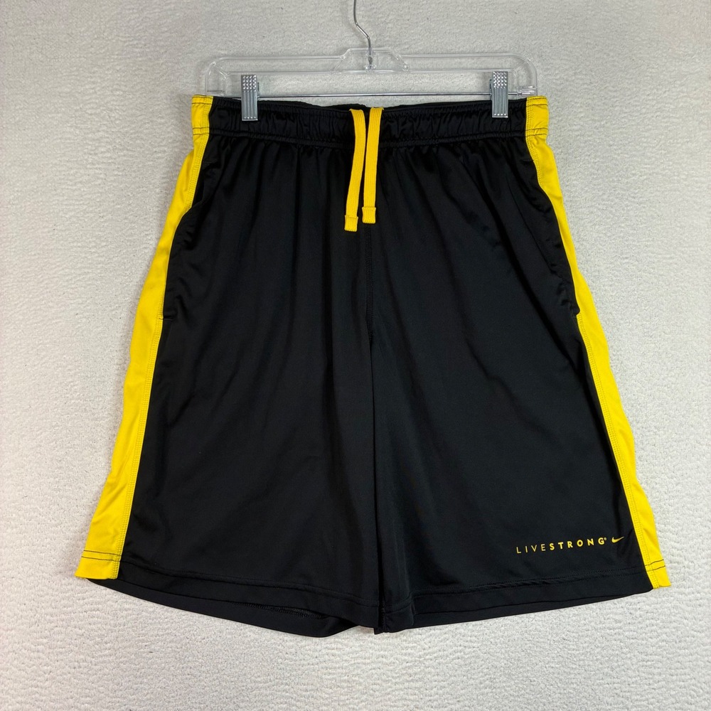 Nike Livestrong Shorts Men M Black Yellow Baggy Basketball Drawstring Workout